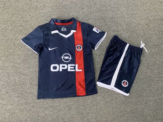 with Patch Retro Youth Uniform Kids Kit 2001-2002 PSG Home Soccer Jersey Shorts Vintage Paris Child Football Set