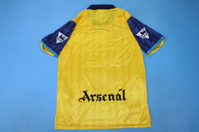 with EPL Patch Retro Jersey 1994-1995 Arsenal Third Away Yellow Soccer Jersey Vintage Football Shirt