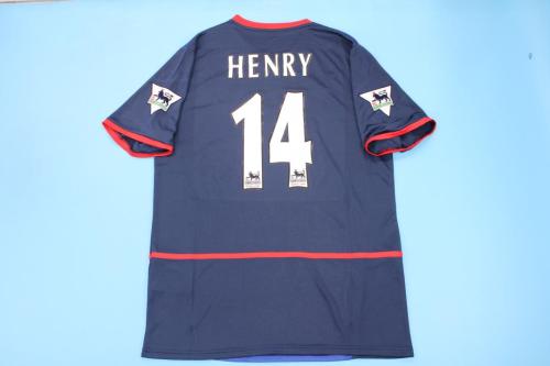 with EPL Patch Retro Jersey 2002-2003 Arsenal HENRY 14 Away Blue Soccer Jersey Vintage Football Shirt