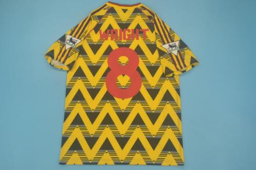 with EPL Patch Retro Jersey 1991-1993 Arsenal WRIGHT 8 Away Yellow Vintage Soccer Jersey