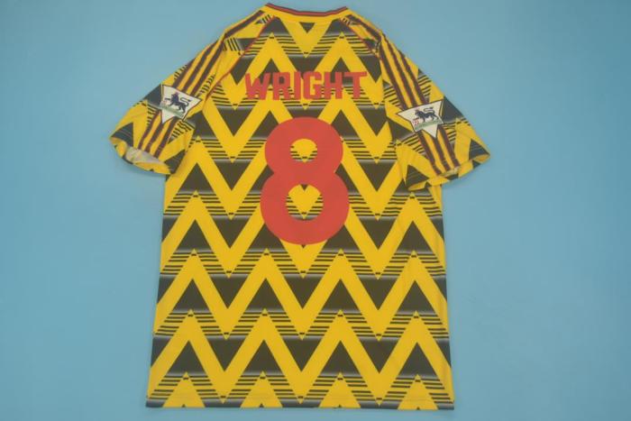 with EPL Patch Retro Jersey 1991-1993 Arsenal WRIGHT 8 Away Yellow Vintage Soccer Jersey