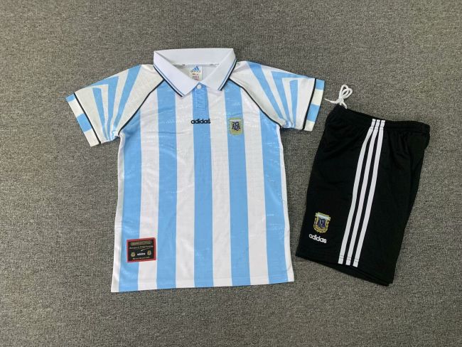 Retro Youth Uniform Kids Kit 1996-1997 Argentina Home Soccer Jersey Shorts Vintage Child Football Set