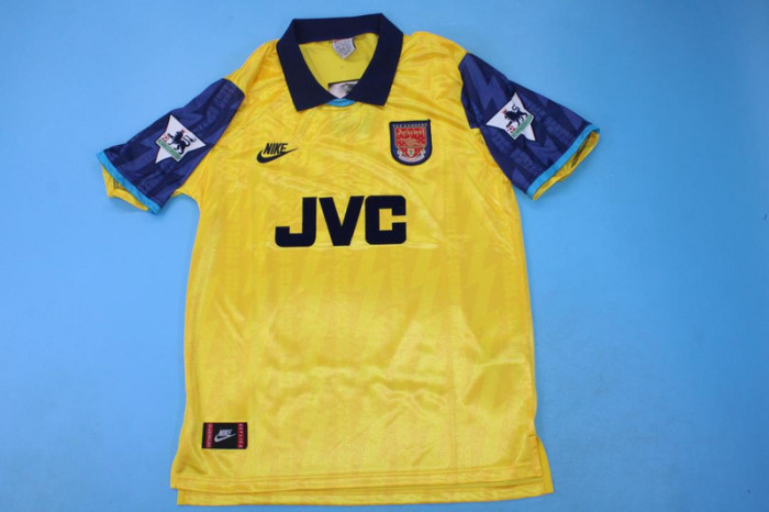 with EPL Patch Retro Jersey 1994-1995 Arsenal Third Away Yellow Soccer Jersey Vintage Football Shirt