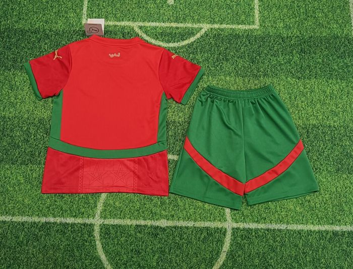 Youth Uniform Kids Kit 2025 Morocco Home Soccer Jersey Shorts Child Football Set