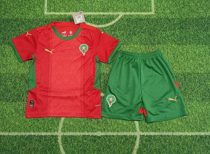 Youth Uniform Kids Kit 2025 Morocco Home Soccer Jersey Shorts Child Football Set