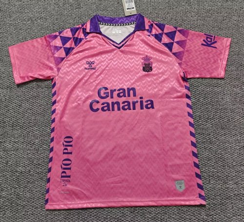 with All Sponor Logos Fan Version 2024-2025 Las Palmas Pink Home Soccer Jersey