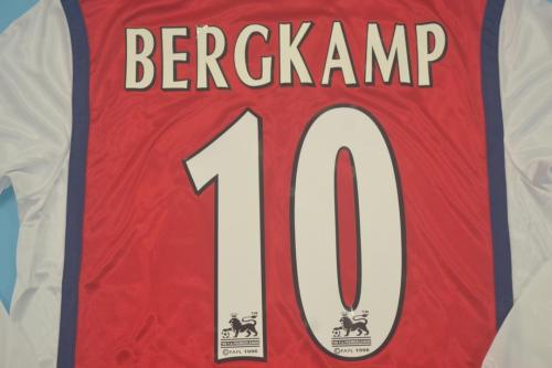 with EPL Patch Long Sleeve Retro Jersey 1998-1999 Arsenal BERGKAMP 10 Home Soccer Jersey LS Vintage Football Shirt