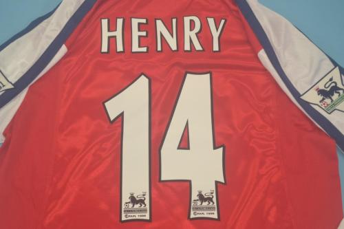 with EPL Patch Long Sleeve Retro Jersey 2000-2002 Arsenal HENRY 14 Home Soccer Jersey Vintage Football Shirt