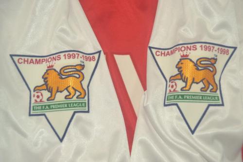 with EPL Patch Long Sleeve Retro Jersey 1998-1999 Arsenal Home Soccer Jersey LS Vintage Football Shirt