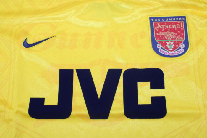 with EPL Patch Retro Jersey 1996-1997 Arsenal Away Yellow Soccer Jersey Vintage Football Shirt