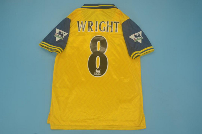 with EPL Patch Retro Jersey 1996-1997 Arsenal WRIGHT 8 Away Yellow Soccer Jersey Vintage Football Shirt