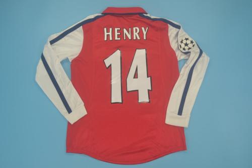 with UCL Patch Long Sleeve Retro Jersey 2000-2002 Arsenal HENRY 14 Home Soccer Jersey Vintage Football Shirt