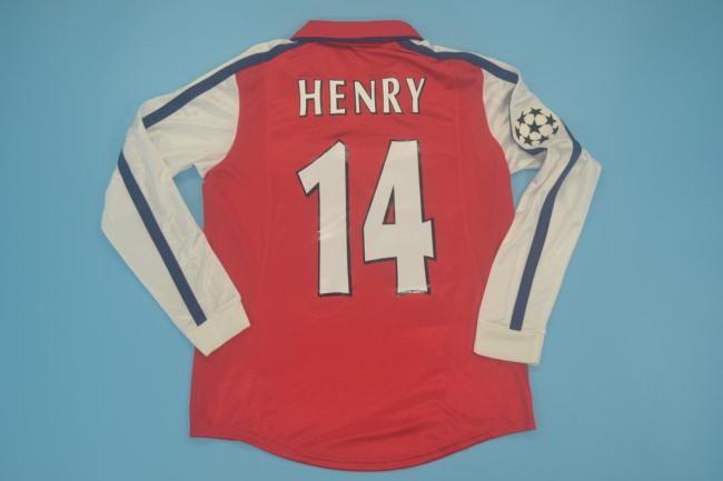 with UCL Patch Long Sleeve Retro Jersey 2000-2002 Arsenal HENRY 14 Home Soccer Jersey Vintage Football Shirt