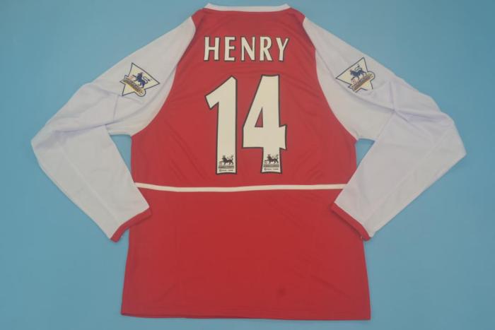 with EPL Patch Long Sleeve Retro Jersey 2002-2004 Arsenal HENRY 14 Home Soccer Jersey LS Vintage Football Shirt