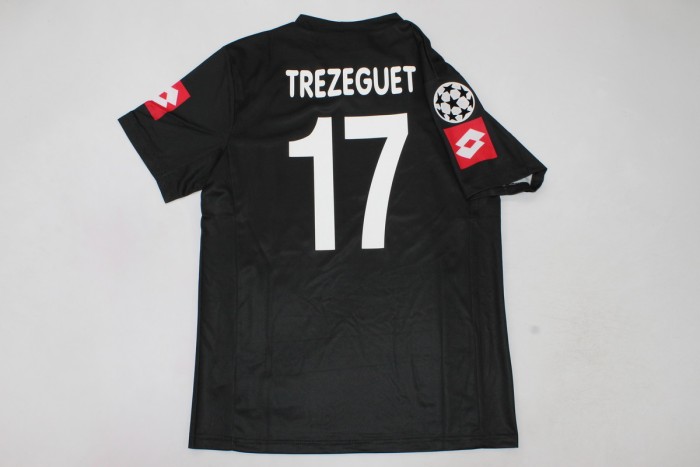 with UCL Patch Retro Jersey 2001-2002 Juventus TREZEGUET 17 Away Black Vintage Soccer Jersey Football Shirt