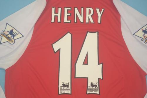 with EPL Patch Long Sleeve Retro Jersey 2002-2004 Arsenal HENRY 14 Home Soccer Jersey LS Vintage Football Shirt