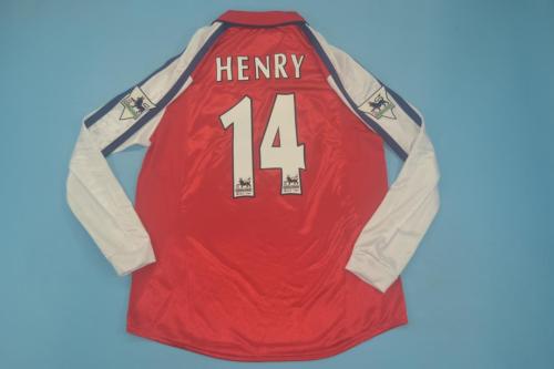 with EPL Patch Long Sleeve Retro Jersey 2000-2002 Arsenal HENRY 14 Home Soccer Jersey Vintage Football Shirt