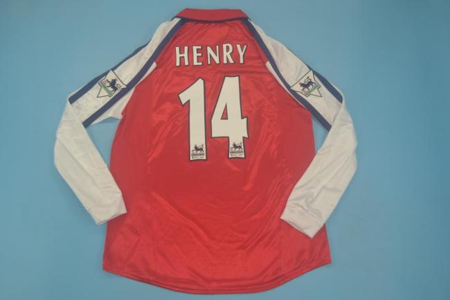 with EPL Patch Long Sleeve Retro Jersey 2000-2002 Arsenal HENRY 14 Home Soccer Jersey Vintage Football Shirt