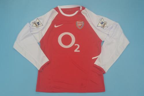with EPL Patch Long Sleeve Retro Jersey 2002-2004 Arsenal Home Soccer Jersey LS Vintage Football Shirt
