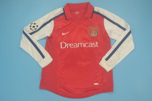 with UCL Patch Long Sleeve Retro Jersey 2000-2002 Arsenal Home Soccer Jersey Vintage Football Shirt
