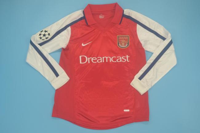 with UCL Patch Long Sleeve Retro Jersey 2000-2002 Arsenal Home Soccer Jersey Vintage Football Shirt