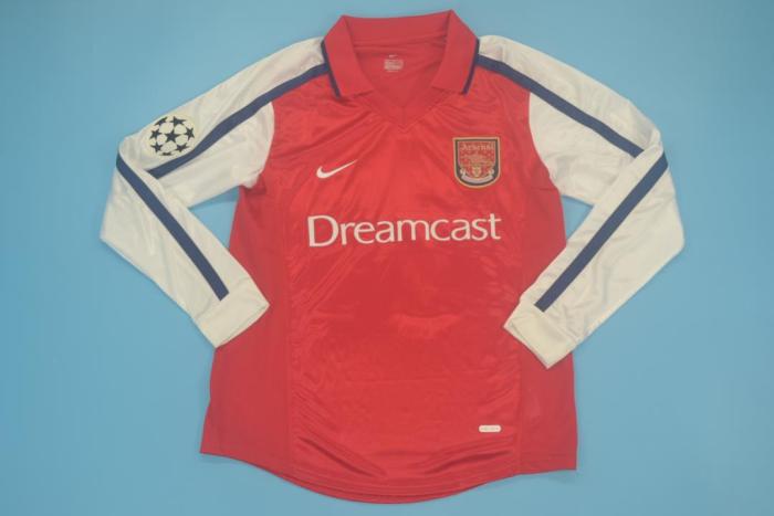 with UCL Patch Long Sleeve Retro Jersey 2000-2002 Arsenal Home Soccer Jersey Vintage Football Shirt