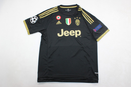 with Coppa Italia+Scudetto+UCL Patch Retro Jersey 2015-2016 Juventus Third Away Black Soccer Jersey Vintage Football Shirt