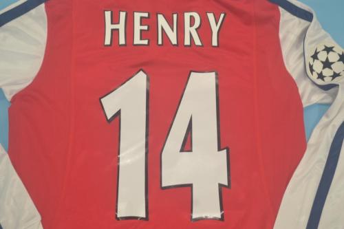 with UCL Patch Long Sleeve Retro Jersey 2000-2002 Arsenal HENRY 14 Home Soccer Jersey Vintage Football Shirt