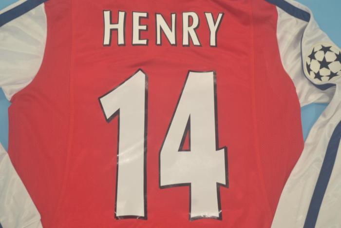 with UCL Patch Long Sleeve Retro Jersey 2000-2002 Arsenal HENRY 14 Home Soccer Jersey Vintage Football Shirt