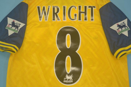 with EPL Patch Retro Jersey 1996-1997 Arsenal WRIGHT 8 Away Yellow Soccer Jersey Vintage Football Shirt
