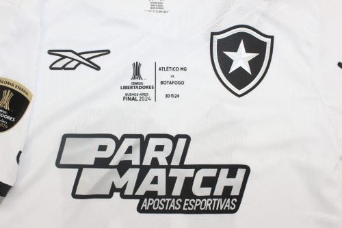 with Front Lettering+Conmebol Libertadores Patch Fan Version 2024-2025 Botafogo ALMADA 18 Liber Final Third Away White Soccer Jersey Football Shirt