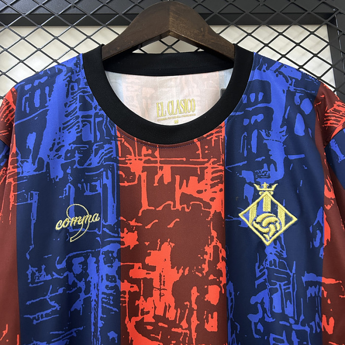 Comma Kit Barca Camisetas de Futbol 2024-2025 Barcelona Blue/Orange Soccer Jersey