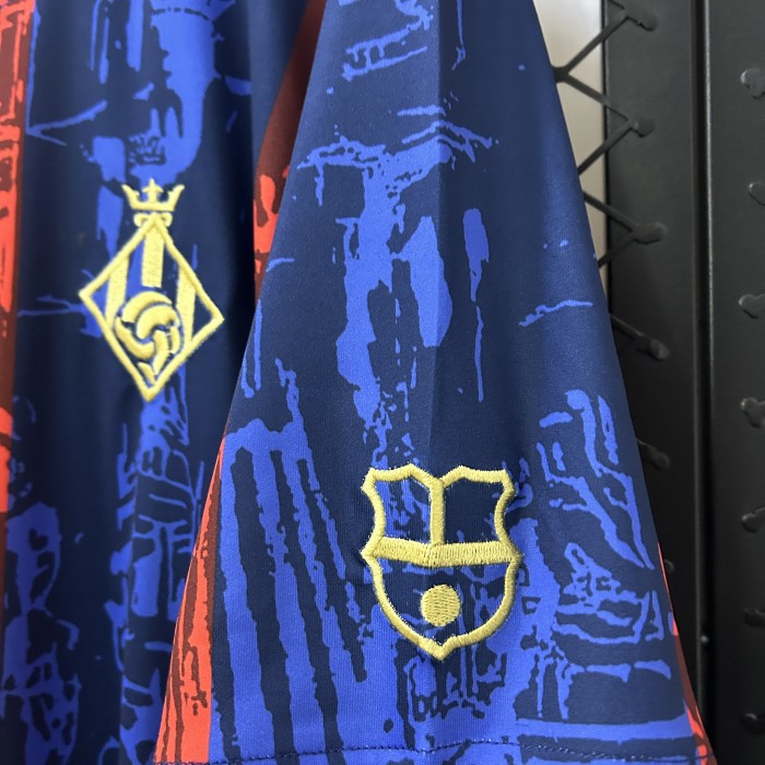 Comma Kit Barca Camisetas de Futbol 2024-2025 Barcelona Blue/Orange Soccer Jersey