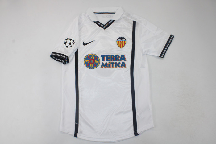 with UCL Patch Retro Jersey 2000-2001 Valencia MENDIETA 6 Home Soccer Jersey Vintage Football Shirt
