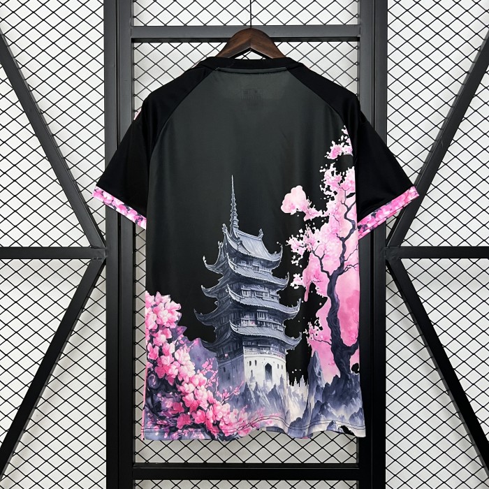 Fan Version Japan 2024 Black/Pink Flower Comic Version Soccer Jersey Football Shirt