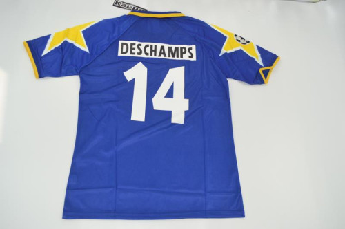 with Coppa Italia+Scudetto+UCL Patch Retro Jersey Juventus 1995-1996 DESCHAMPS 14 Away Blue Soccer Jersey Vintage Football Shirt