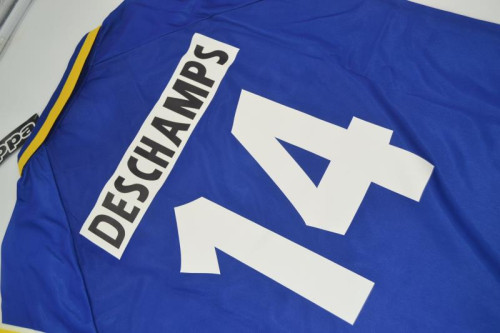 with Coppa Italia+Scudetto+UCL Patch Retro Jersey Juventus 1995-1996 DESCHAMPS 14 Away Blue Soccer Jersey Vintage Football Shirt