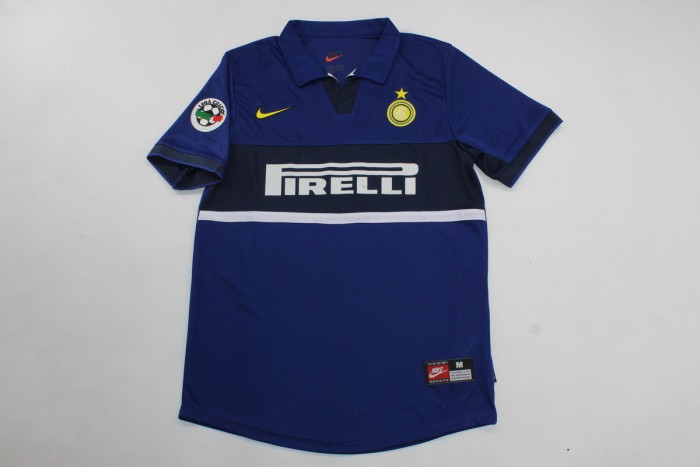 with Serie A Patch Retro Jersey 1998-1999 Inter Milan BERGOMI 2 Third Away Dark Blue Soccer Jersey