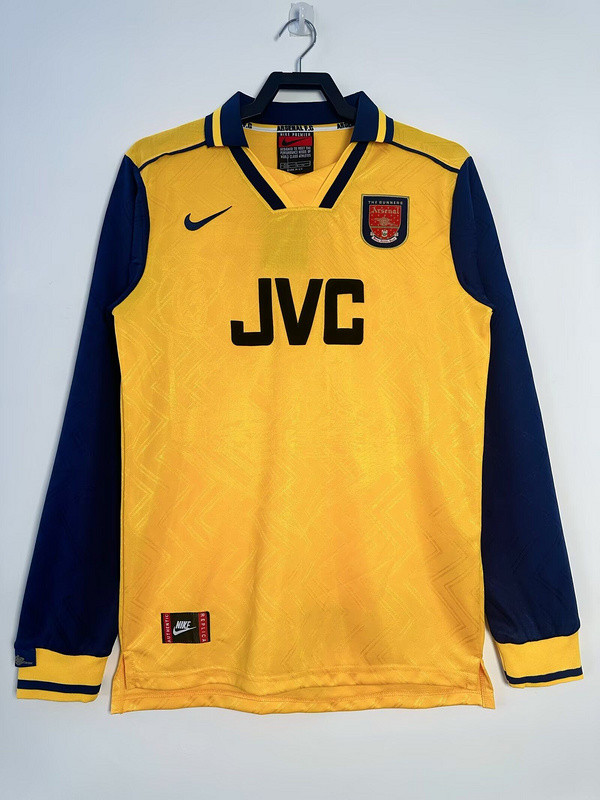 Long Sleeve Retro Jersey 1996-1997 Arsenal Away Yellow Soccer Jersey Vintage Football Shirt
