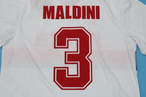 Retro Jersey 1993-1994 AC Milan MALDINI 3 Away White Soccer Jersey Vintage Football Shirt