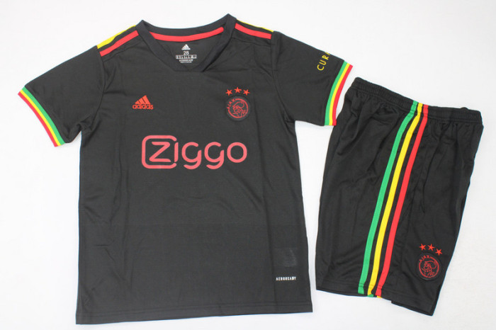 Retro Uniform Youth Uniform Kids Kit 2021-2022 Ajax Away Black Soccer Jersey Shorts