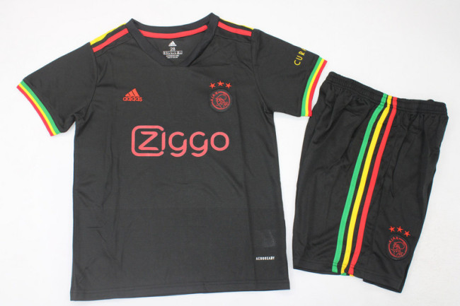 Retro Uniform Youth Uniform Kids Kit 2021-2022 Ajax Away Black Soccer Jersey Shorts