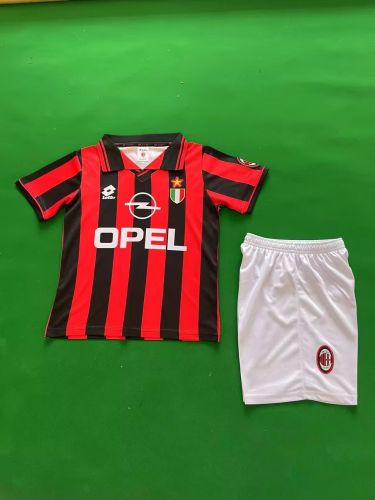 Retro Youth Uniform Kids Kit 1996-1997 AC Milan Home Soccer Jersey Shorts Vintage Child Football Set