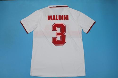 Retro Jersey 1993-1994 AC Milan MALDINI 3 Away White Soccer Jersey Vintage Football Shirt