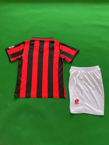 Retro Youth Uniform Kids Kit 1996-1997 AC Milan Home Soccer Jersey Shorts Vintage Child Football Set