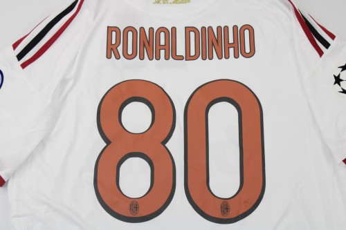 with UCL Patch Retro Jersey 2009-2010 Ac Milan 80 RONALDINHO Away White Soccer Jersey Vintage Football Shirt