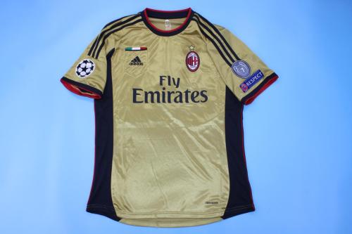 with UCL Patch Patch Retro Jersey 2013-2014 AC Milan Third Away Gold Soccer Jersey Vintage Football Shirt