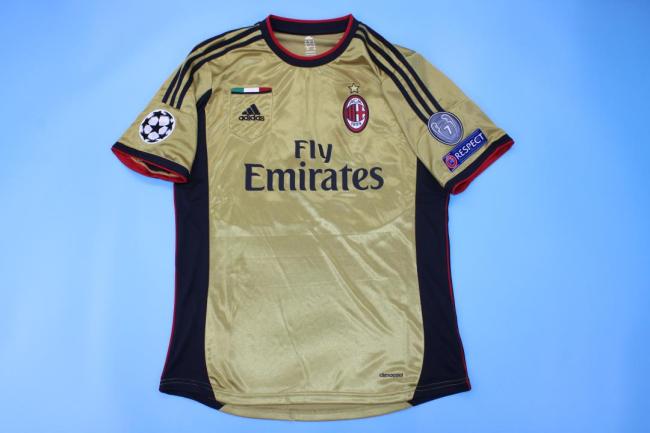 with UCL Patch Patch Retro Jersey 2013-2014 AC Milan Third Away Gold Soccer Jersey Vintage Football Shirt