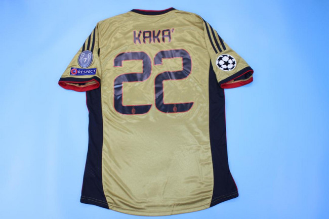 with UCL Patch Patch Retro Jersey 2013-2014 AC Milan KAKA' 22 Third Away Gold Soccer Jersey Vintage Football Shirt