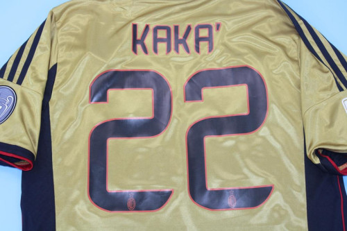 with Serie A+Trophy 7 Patch Retro Jersey 2013-2014 AC Milan KAKA' 22 Third Away Gold Soccer Jersey Vintage Football Shirt